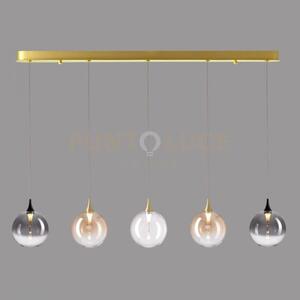 Lampada a sospensione bolla, metallo oro satinato + 5 luci in vetro
