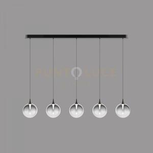 Lampada a sospensione bolla, metallo nero opaco + 5 luci in vetro f