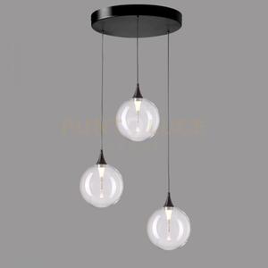 Lampada a sospensione bolla, metallo nero opaco + paralume in vetro