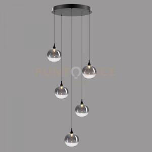 Lampada a sospensione bolla, metallo nero opaco + 5 vetri fumé, led