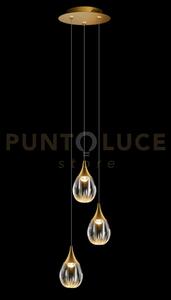 Lampada a sospensione stilla, acrilico trasparente, struttura oro s