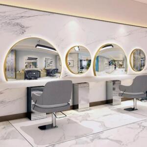 Console Specchio per Parrucchieri e Barbieri, Cornice in Alluminio Dorato 120x90 LED STD