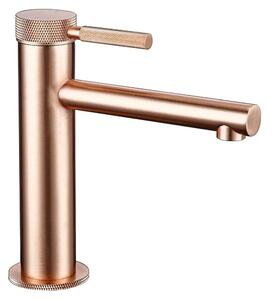 Miscelatore monocomando per lavabo da bagno - Corpo in ottone - Montaggio a incasso rotondo - Acqua calda e fredda - Finitura in rosa oro spazzolato