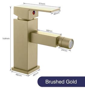 Rubinetto per bidet da montare sul lavabo - Miscelatore monocomando - Bocchetta girevole a 360° - Controllo della temperatura acqua calda/fredda con una sola leva - Design squadrato - Finitura dorata spazzolata