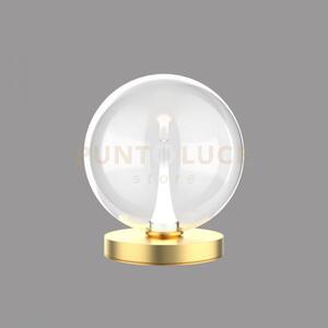 Lampada da tavolo bolla, metallo oro + vetro trasparente, led 4,5w