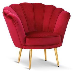 Poltrona Maia in velluto vinaccia gambe oro