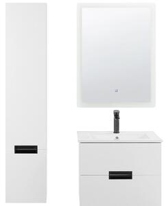 Set di 3 mobili da bagno in MDF bianco con lavabo in ceramica montaggio a parete mobiletto alto specchio rettangolare a LED Beliani