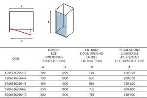 Porta Doccia Battente Trasparente H190 6mm - 65-70 cm