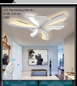 Lampada da soffitto a LED modello XW062WJ-3, con telecomando. Permette di regolare il colore e l'intensità della luce. Montatura in metallo verniciata di bianco e diffusore in acrilico. Design moderno. Classe di efficienza energetica: A+