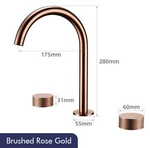 Miscelatore per lavabo a 3 fori - Miscelatore per lavabo con bocca girevole a 360° - Comando a due manopole per acqua calda/fredda - Design scanalato - Acciaio inossidabile spazzolato - Montaggio a distanza (widespread) - Attacco G9/16