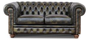 Divano Chesterfield pelle fiore verde stile old America rifinita a mano