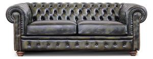 Divano Chesterfield pelle fiore verde stile old America rifinita a mano