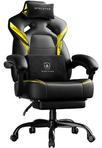 GTPLAYER Sedia da gaming, poltrona da gaming, sedia da gaming con poggiapiedi, cuscino lombare, poggiatesta, regolabile in altezza, braccioli regolabili, con poggiapiedi, giallo