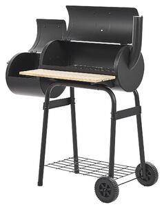 Griglia per barbecue a carbonella in acciaio Nero con coperchio con ruote griglia di cottura a mensola sfalsata affumicatore Beliani
