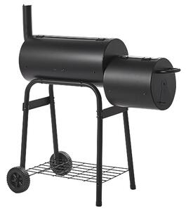 Griglia per barbecue a carbonella in acciaio Nero con coperchio con ruote griglia di cottura a mensola sfalsata affumicatore Beliani