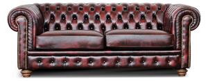 Divano Chesterfield pelle fiore bordeaux stile old America rifinita a mano
