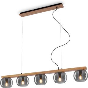 Lampada a sospensione, con legno, vetro fumé, 5xE14/max.1