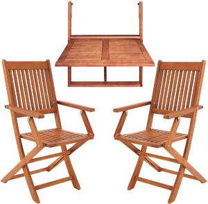 Casaria Set da Balcone 3 Pezzi in Legno di Acacia Resistente 65x45x87cm FSC Tavolo Sedie Pieghevole da Giardino Balcone Esterno