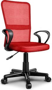TRESKO sedia da ufficio rossa sedia da scrivania girevole, con braccioli e rotelle in plastica, regolabile in altezza in continuo, sedile imbottito, ergonomica