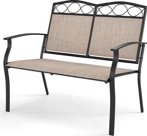Panchina da giardino KOMFOTTEU, 2 posti, divano doppio in tessuto con struttura in metallo, sedia con schienale alto e braccioli, portata 300 kg, per patio, balcone, 71 x 105 x 93 cm