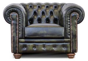 Poltrona Chester pelle fiore verde stile old America rifinita a mano