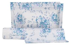 Completo Copripiumino In Percalle Hydra Matrimoniale - 255X255 175X205 + 2 Federe 50X80 Emporium Floreale Azzurro Caleffi