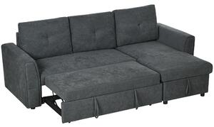 HOMCOM Divano Letto 3 Posti con Funzione Letto e Chaise Longue, Grigio Scuro | Aosom Italy