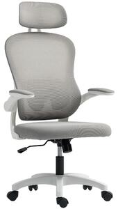 HOMCOM Sedia da Ufficio Ergonomica con Schienale in Rete, Regolabile in Altezza, Braccioli Pieghevoli, 5 Ruote, Funzione di Basculamento, Grigia | Aosom Italy