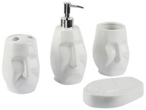 Set di 4 Accessori Bagno in Ceramica bianca a forma di faccia dispenser sapone porta sapone Portaspazzolino recipiente Beliani
