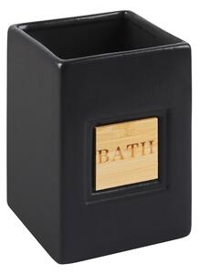 Set di 4 Accessori Bagno in Ceramica nero e legno chiaro dispenser sapone portasapone Bicchiere Portaspazzolino Beliani
