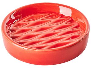 Set di 3 Accessori Bagno in Ceramica rossa dispenser sapone porta sapone portaspazzolini Beliani
