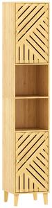 HOMCOM Mobile Colonna Bagno con 2 Armadietti e 2 Ripiani con Scaffale Regolabile, in Bambù e Truciolato, 32x30x170 cm | Aosom Italy