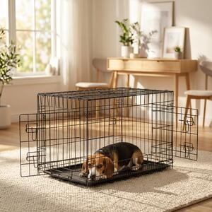 Gabbia da trasporto pieghevole Belviona con vaschetta sul fondo, gabbia sicura per cani e gatti 76x49x56 cm