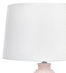 Lampada da tavolo in ceramica rosa con base ornata in tessuto bianco con paralume in tessuto Boho Rustic Design Home Illuminazione Beliani