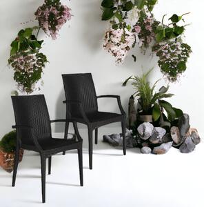 Sedia poltrona impilabile da esterno casa giardino con struttura in resina effetto rattan Bristrot Grandsoleil - Black