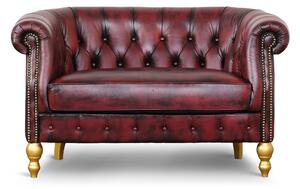 Divano Chesterino in pelle fiore bordeaux stile old America rifinita a mano