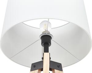 Lampada da Terra Treppiede Lino Bianco Paralume Rotondo Gambe Legno Chiaro 148 cm Moderna Beliani