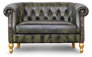 Divano Chesterino in pelle fiore verde stile old America rifinita a mano