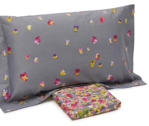Copripiumino Con Federe In Raso Di Cotone Violetta Matrimoniale - 255X255 + 2 Federe50X80 Emporium Floreale Grigio Caleffi