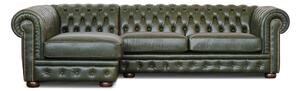 Divano Chesterfield angolare in pelle primo fiore verde inglese borchie anticate