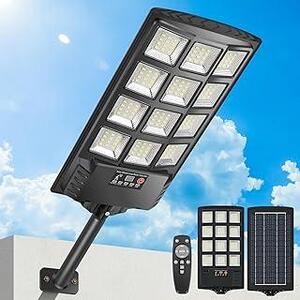 Lampione solare per esterni, lampade solari con sensore di movimento, luci solari 6000K dal tramonto all'alba con telecomando, applique solari IP67 per giardino e garage - 1 confezione