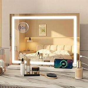 Hasipu Specchio Da Trucco Illuminato LED 25,4 Cm – Ricaricabile 3000 MAh, 3 Temperature Colore, Luminosità Regolabile, Ingrandimento 1x/7x - 3