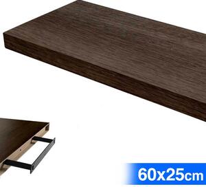 Mensola da Parete Rettangolare 60x25x4 cm Scaffale Libreria in Legno MDF Wenghe