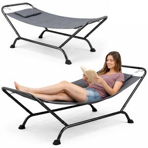Amaca da Giardino Autoportante 230x98x82 cm con Cuscino Struttura Resistente Antiscivolo in Metallo Grigio