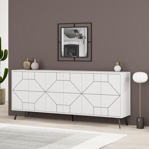 Madia con 6 Ante Credenza 184x35x77,4 cm Design Geometrico Moderno in Legno Rovere Bianco