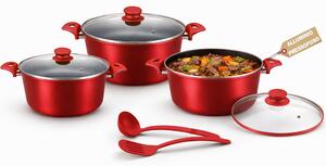 Set 3 Casseruole Milena con Coperchi e Mestoli Piano Cottura Universale Rosso