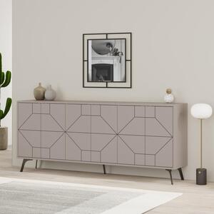 Madia con 6 Ante Credenza 184x35x77,4 cm Design Geometrico Moderno in Legno Rovere Tortora