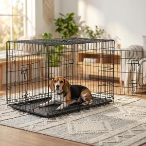 Gabbia da trasporto pieghevole Belviona con vaschetta sul fondo, gabbia sicura per cani e gatti 92x58x64 cm