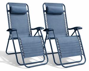Set 2 Sedie Sdraio a Gravità Zero Sedia da Giardino Relax Pieghevole Salvaspazio Blu Scuro