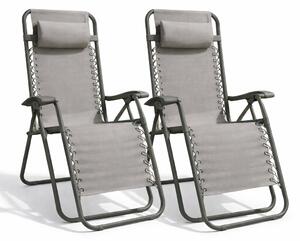 Set 2 Sedie Sdraio a Gravità Zero Sedia da Giardino Relax Pieghevole Salvaspazio Verde Militare